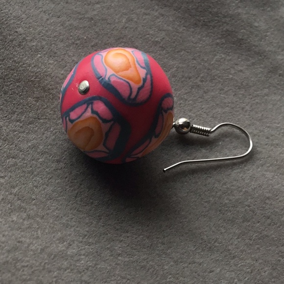 Festival Handmade Pink & Teal Clay Earrings - Picture 5 of 6